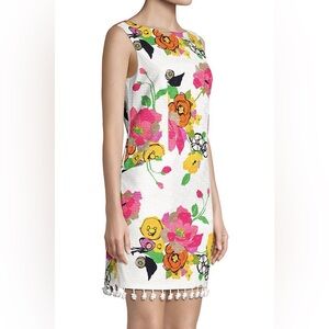 Trina Turk Floral Pom-Pom Light Sheath Dress, size 4